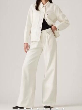 Levis Premium Baggy Dad Wide Leg Off White Jeans 28 Minimalist Edgy High Rise